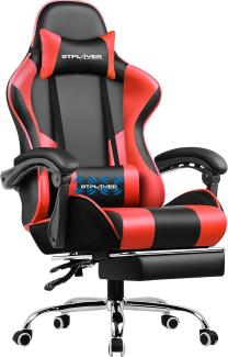 GTPLAYER GT800A Sessel Ergonomischer Gamer Stuhl, Kunstleder, Rot, Großer Gaming Chair mit Massage-Lendenkissen