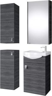 Planetmöbel Badset komplett aus Unterschrank 40cm mit Waschbecken, Spiegelschrank und 2X Midischrank in Anthrazit, Komplettset für Badezimmer 5-teilig