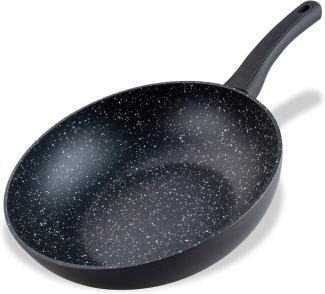 Fackelmann Wokpfanne Marble 28 cm, Antihaft-Wok aus 90% recyceltem Aluminium mit ergonomischem Kunststoff-Griff, großer Wok mit hohem Rand zum Kochen, für Induktion geeignet