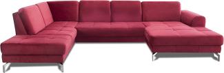 CAVADORE Wohnlandschaft Benda / Große Sofagarnitur mit XL-Longchair rechts & Federkern / Inkl. Sitztiefenverstellung / 332 x 87 x 226 / Samt: Rot