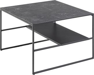 Amazon-Marke: Movian Couchtisch mit einer Ablage, marmorierte Tischplatte, schwarzes Metallgestell, 70. 1 x 44. 96 x 70. 1 cm, Quadratisch, Schwarz