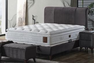 Casa Padrino Luxus Doppelbett Grau / Weiß / Dunkelbraun 180 x 200 cm - Massivholz Bett mit Kopfteil und Matratze - Schlafzimmer Möbel - Hotel Möbel - Luxus Möbel - Luxus Einrichtung