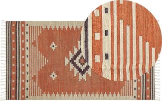 Kelim Teppich Baumwolle orange 80 x 150 cm geometrisches Muster Kurzflor GAVAR