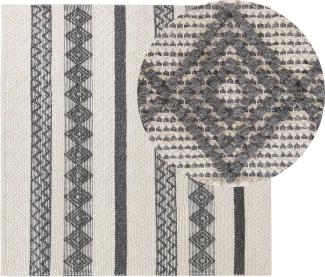 Teppich Wolle beige grau 200 x 200 cm geometrisches Muster Kurzflor DAVUTLAR