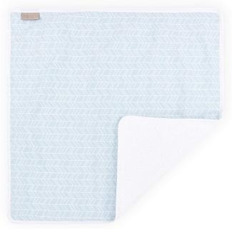KraftKids Wickeltischunterlage weiße Feder Muster auf Blau, Windelmatte aus 100% Baumwolle, wasserundurchlässige Reise-Wickelunterlage