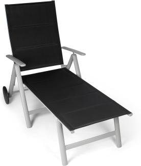 Vanage gepolsterte Alu Sonnenliege in schwarz - Gartenliege mit 2 Rädern - Liegestuhl ist klappbar - Gartenmöbel - Strandliege aus Aluminium