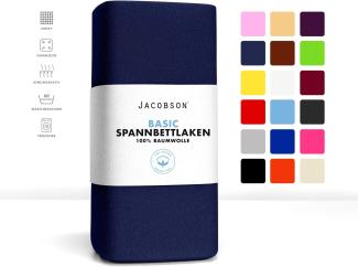 Jacobson Jersey Spannbettlaken Spannbetttuch Baumwolle Bettlaken (140x200-160x220 cm, Dunkelblau)