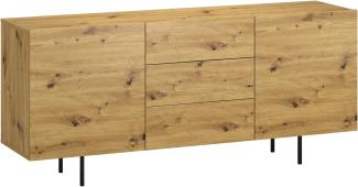 Domando Sideboard Murano M2 Modern für Wohnzimmer Breite 163cm, schwarze Designfüße, Push-to-open-System in Artisan Eiche und Schwarz Matt