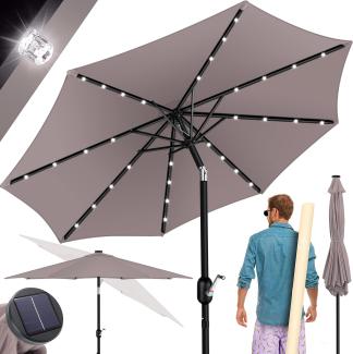 KESSER® Sonnenschirm Balkonschirm LED Solar mit Kurbel Inkl. 2in1 Schutzhülle Transporttasche, Gartenschirm, Schirm für Balkon Garten & Terrasse verstellbar knickbar Rund, Taupe