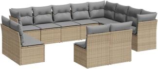 vidaXL 12-tlg. Garten-Sofagarnitur mit Kissen Beige Poly Rattan