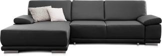 CAVADORE Eckcouch Corianne in Kunstleder / Sofa in L-Form mit verstellbaren Armlehnen und Longchair / 282 x 80 x 162 / Lederimitat, schwarz