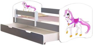 ACMA Kinderbett Jugendbett mit Einer Schublade und Matratze Grau mit Rausfallschutz Lattenrost II (43 Kleines Pferd, 140x70 + Bettkasten)