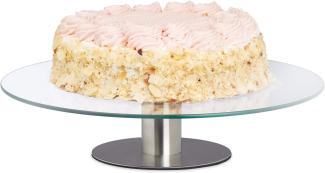 Relaxdays Tortenplatte drehbar, Standfuß, Kuchenplatte zum Dekorieren, Torten Drehteller für Kuchen, Ø 30cm, transparent, 1 Stück