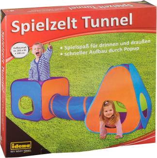 Idena 40118 Spielzelt mit Tunnel für Kinder, für drinnen und draußen geeignet, ca. 265 x 95 x 100 cm, bunt