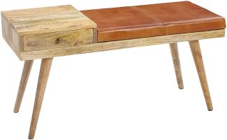 Wohnling Polster-Sitzbank mit Stauraum SALIM, Ziegenleder / Massivholz, 100x52x38 cm