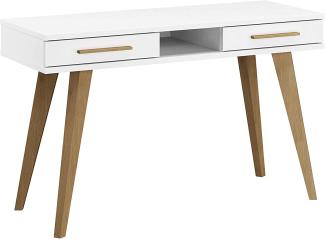 Rauch Möbel Carlsson Schreibtisch, Schreibtisch mit Schubladen im Skandi Stil in Weiß, Griffe/Füße Eiche Massiv, BxHxT 120x75x50 cm