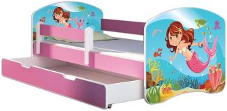Kinderbett Jugendbett mit einer Schublade und Matratze Rausfallschutz Rosa 70 x 140 80 x 160 80 x 180 ACMA II (09 Meerjungfrau, 80 x 180 cm mit Bettkasten)
