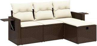 vidaXL 4-tlg. Garten-Sofagarnitur mit Kissen Braun Poly Rattan