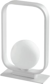 Kleine LED Tischleuchte Weiß mit Opal Glaskugel , 26cm hoch, 16cm breit