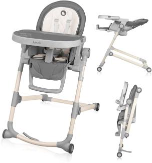 LIONELO Cora Kinderhochstuhl, hoher, verstellbarer Stuhl, abnehmbares Tablett, rutschfest, 6 bis 36 Monate, 5-Punkt-Sicherheitsgurt, Belastbarkeit bis 15 kg (Grau)