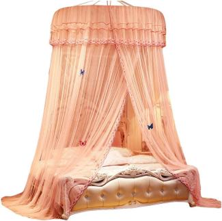 Kaiyei Moskitonetz Universal Himmelbett für Doppel, Einzel, Kinderbetten, Prinzessin Betthimmel Rund mit Klebehaken Schlafzimmer Schmetterling Dekoration Romantisch Palast Bohnen Paste 180cm×200cm