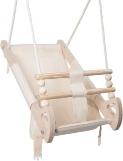 MAMOI® Children 's fabric, Beige swing with seat belt, Outdoor swing made of wood and cotton