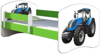 ACMA Kinderbett Jugendbett mit Einer Schublade und Matratze Grün mit Rausfallschutz Lattenrost II 140x70 160x80 180x80 (42 Traktor, 140x70)