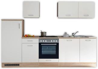 ANDY Moderne Küchenzeile ohne Elektrogeräte in Eiche Sonoma Optik, Weiß matt - Geräumige Einbauküche mit viel Stauraum - 280 x 195 x 60 cm (B/H/T)