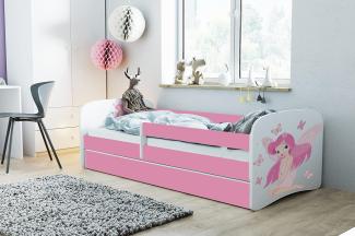 Kocot Kids 'Fee mit Schmetterlingen' Kinderbett 80 x 160 cm Rosa, mit Rausfallschutz, Matratze, Schublade und Lattenrost