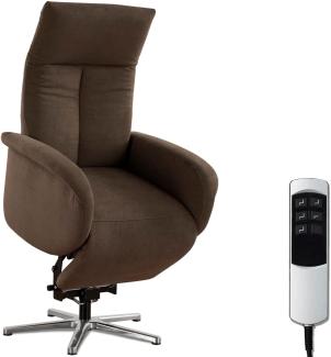 CAVADORE TV-Sessel Juba mit Akku / Pflegeleichter Fernsehsessel mit Aufstehhilfe + elektrisch verstellbarer Relaxfunktion / 2 E-Motoren / 75 x 112 x 82 / Soft Clean Bezug, Braun