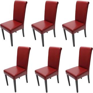 6er-Set Esszimmerstuhl Stuhl Küchenstuhl Novara II, Leder ~ rot, dunkle Beine