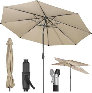 Sekey 350cm Sonnenschirm mit Kurbel und Auto Kippen,Marktschirm für Terrasse,Balkon & Garten,Windfest Stabil UPF 50+,Taupe,Rund