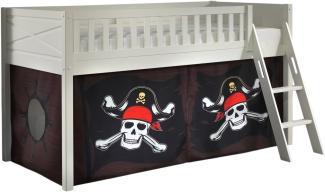 SCOTT Spielbett, LF 90 x 200 cm, mit Rolllattenrost, Leiter und Textilset "Caribian Pirate", weiß lackiert