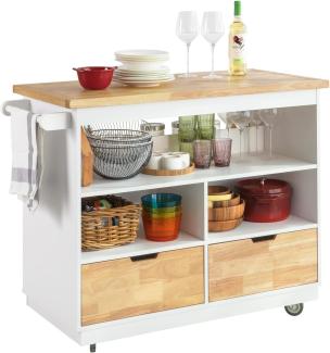 Küchenschrank mit Arbeitsplatte und 4 Rollen Holz Weiß FKW107-WN
