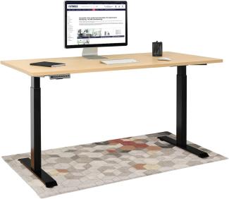 KRIEG HighDesk Basic Höhenverstellbarer Schreibtisch (200 x 80 cm I Schwarz + Ahorn) - Elektrischer Sitz- & Stehtisch mit Tischplatte - Stehschreibtisch Elektrisch Höhenverstellbar