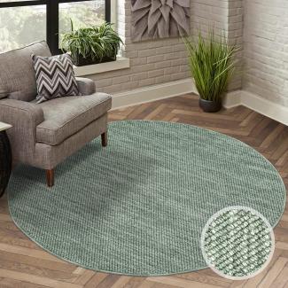 carpet city Teppich Kurzflor Wohnzimmer - Grün - 160x160 cm Rund - Teppiche Boho-Style - Einfarbig - Schlafzimmer, Esszimmer