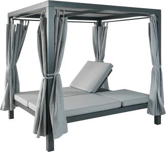 Lounge-Gartenliege HWC-J66, XL Sonnenliege Bali-Liege Doppelliege Outdoor-Bett, 10cm-Polster aus Olefin Alu ~ grau