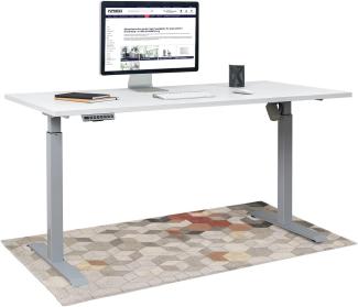 HighDesk SMART Höhenverstellbarer Schreibtisch (Silber + Weiß I 140 x 80 cm) - Elektrischer Sitz- & Stehtisch mit Tischplatte - Stehschreibtisch Elektrisch Höhenverstellbar - von Krieg