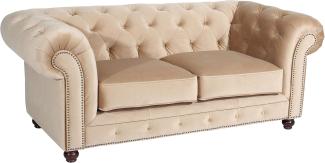 Orleans Sofa 2-Sitzer Samtvelours Sand Buche Nussbaumfarben