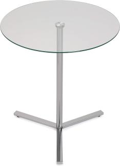 Versa Bude Beistelltisch für das Wohnzimmer, Schlafzimmer oder die Küche. Moderner, niedriger Tisch, Maßnahmen (H x L x B) 56 x 50 x 50 cm, Glas und Metall, Farbe: Silber