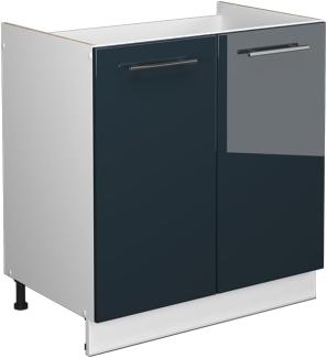 Vicco Spülenunterschrank Fame-Line, Dunkelblau Hochglanz/Weiß, 80 cm ohne Arbeitsplatte