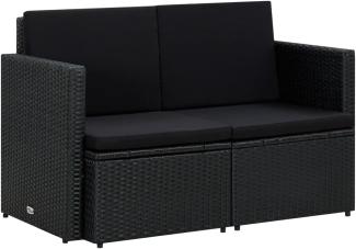 2-Sitzer-Gartensofa mit Auflagen Schwarz Poly Rattan