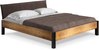 Möbel-Eins CURBY Bett Metallfuß, mit Polsterkopfteil, Material Massivholz, rustikale Altholzoptik, Fichte vintage 160 x 220 cm Stoff Braun ohne Steppung