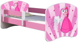 Kinderbett Jugendbett mit einer Schublade und Matratze Rausfallschutz Rosa 70 x 140 80 x 160 80 x 180 ACMA II (08 Princess, 80 x 160 cm)