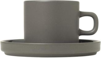 Blomus Pilar Set 2 Kaffeetassen mit Untertasse, Tasse, Becher, Henkelbecher, Keramik, Pewter, 200 ml, 63974