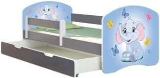 ACMA Kinderbett Jugendbett mit Einer Schublade und Matratze Grau mit Rausfallschutz Lattenrost II (26 Elefant, 180x80 + Bettkasten)