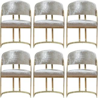 Casa Padrino Luxus Esszimmer Stuhl 6er Set mit Armlehnen Silber / Gold H. 88 cm