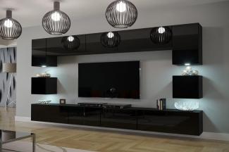 Furnitech Modernes TV Möbel mit LED Beleuchtung Schrank Wohnschrank Wohnzimmer Schrankwand Wohnwand Mediawand Nowara 1C (AN1-17B-HG20 1C, LED weiß)