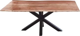 SAM Esszimmertisch 240x100cm Toledo, echte Baumkante, Akazienholz naturfarben, massiver Baumkantentisch mit Spider-Gestell Mattschwarz