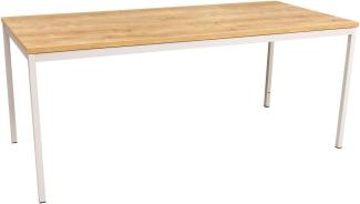 Furni24 Rechteckiger Universaltisch mit laminierter Platte Eiche 200x100x75 cm, Metallgestell und niveauausgleichs Füßen, ideal im Homeoffice als Schreibtisch, Konferenztisch, Computertisch, Esstisch